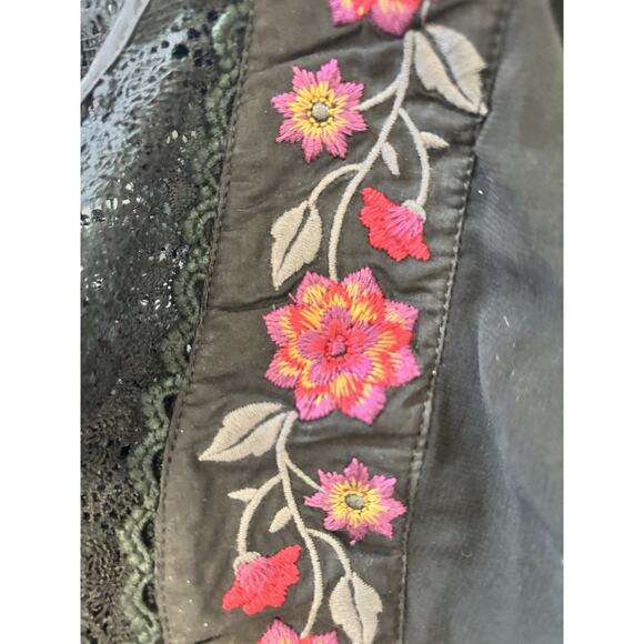 Anthropologie Flying Tomato Top Womens Large Black Lace Embroidered Peasant Boho - Picture 3 of 6